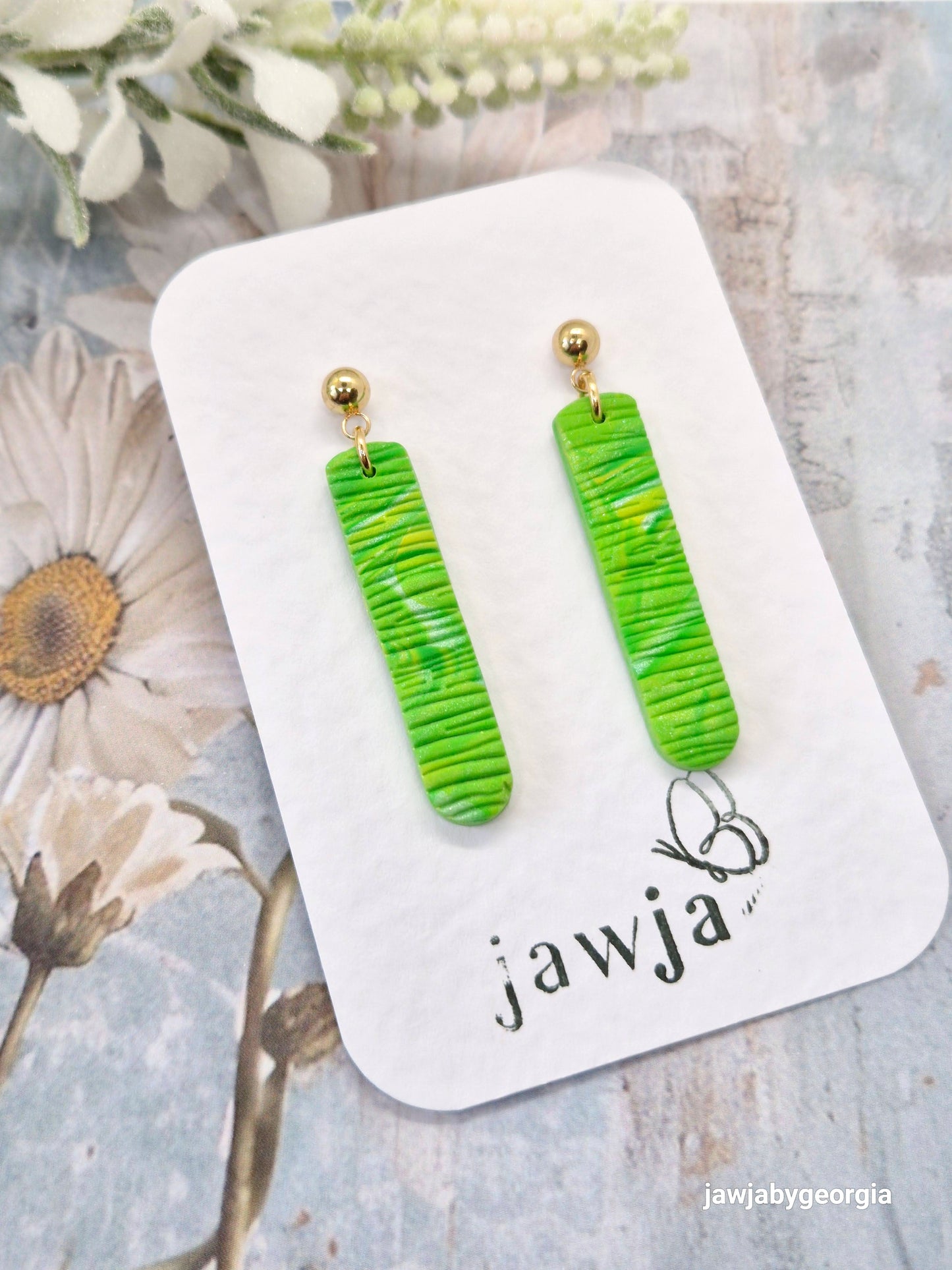 LIME GREEN BAR POLYMER CLAY EARRINGS
