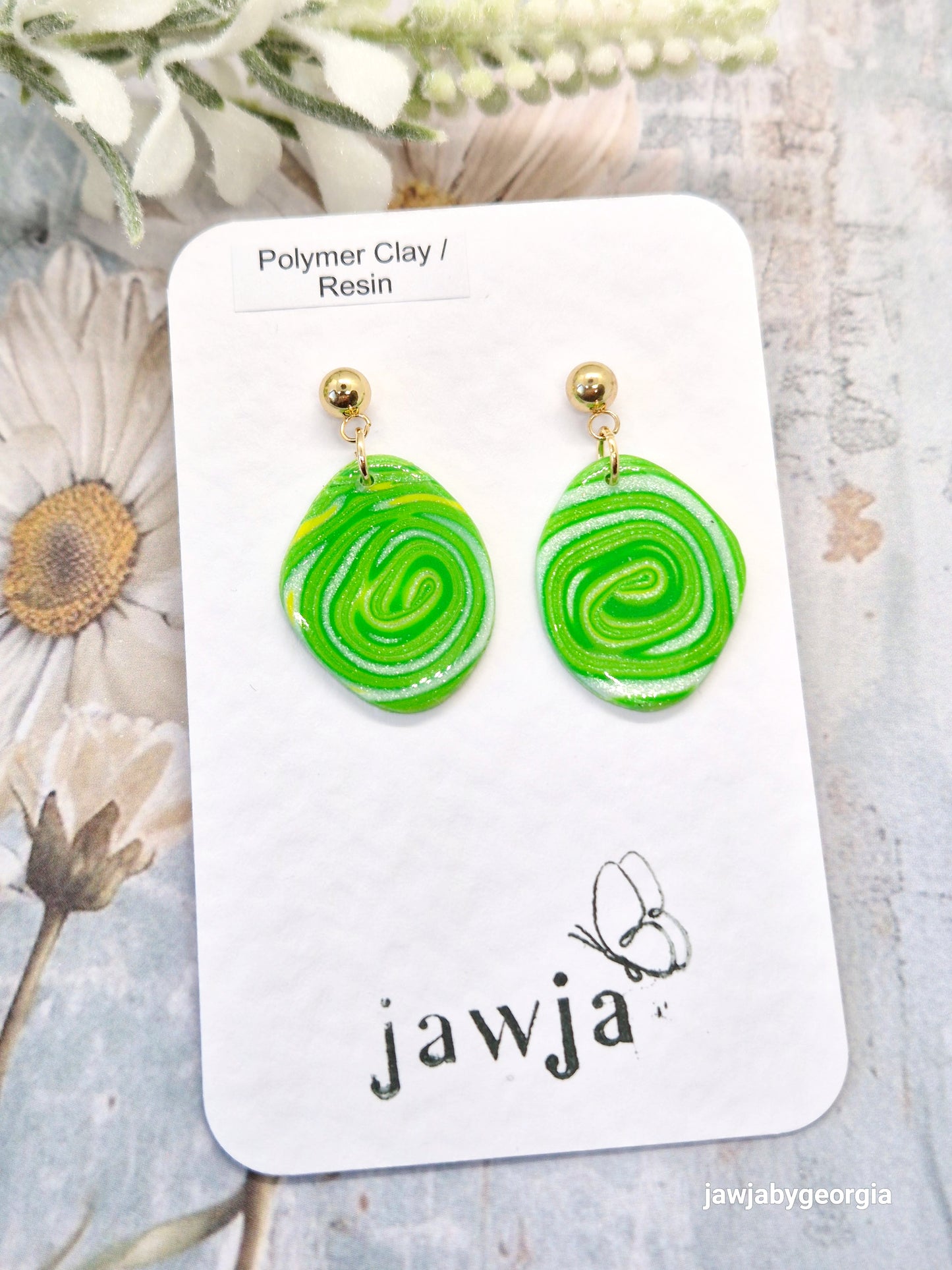 GREEN SWIRL POLYMER CLAY EARRINGS