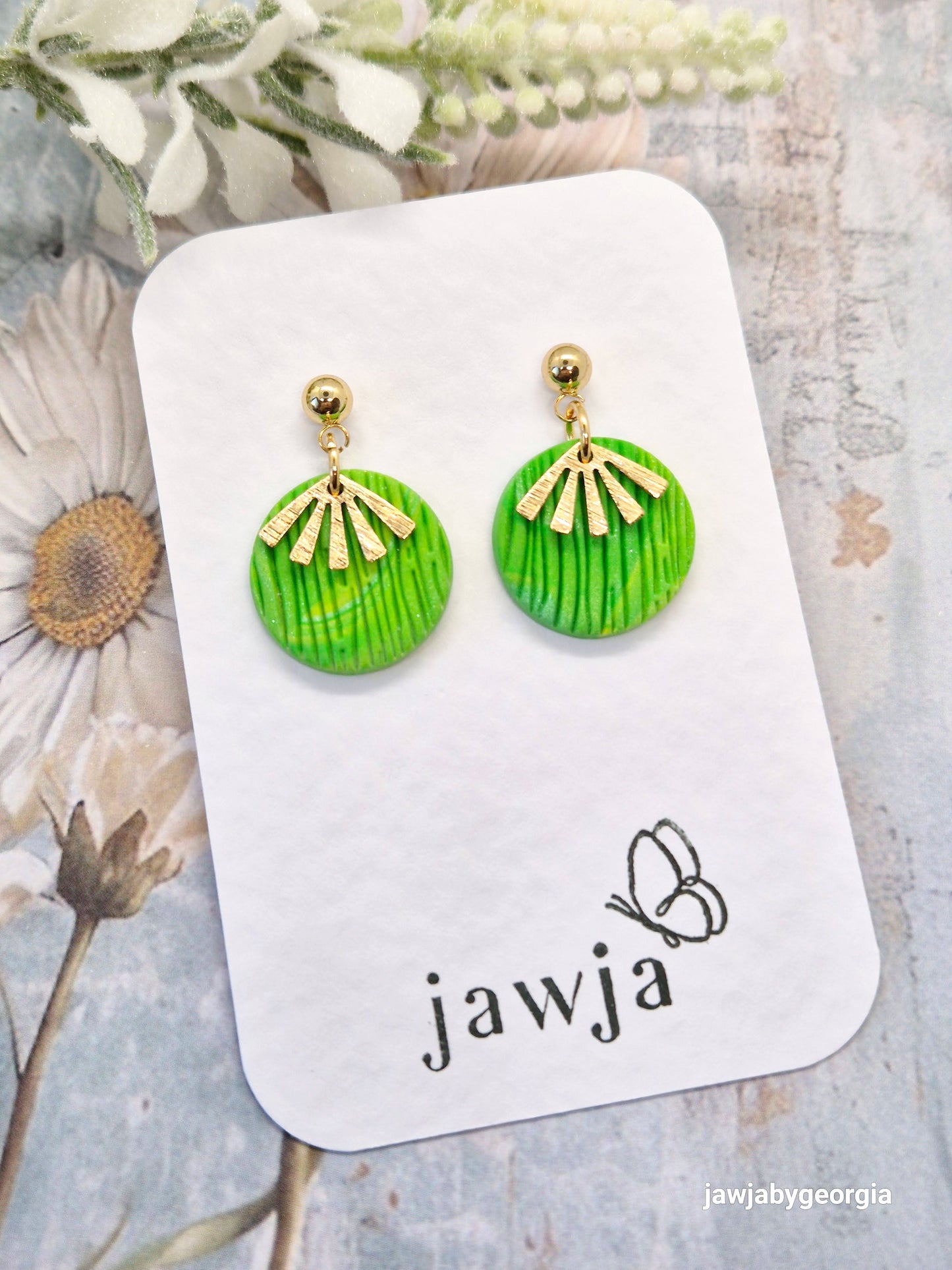 TROPICAL GREEN FAN POLYMER CLAY EARRINGS