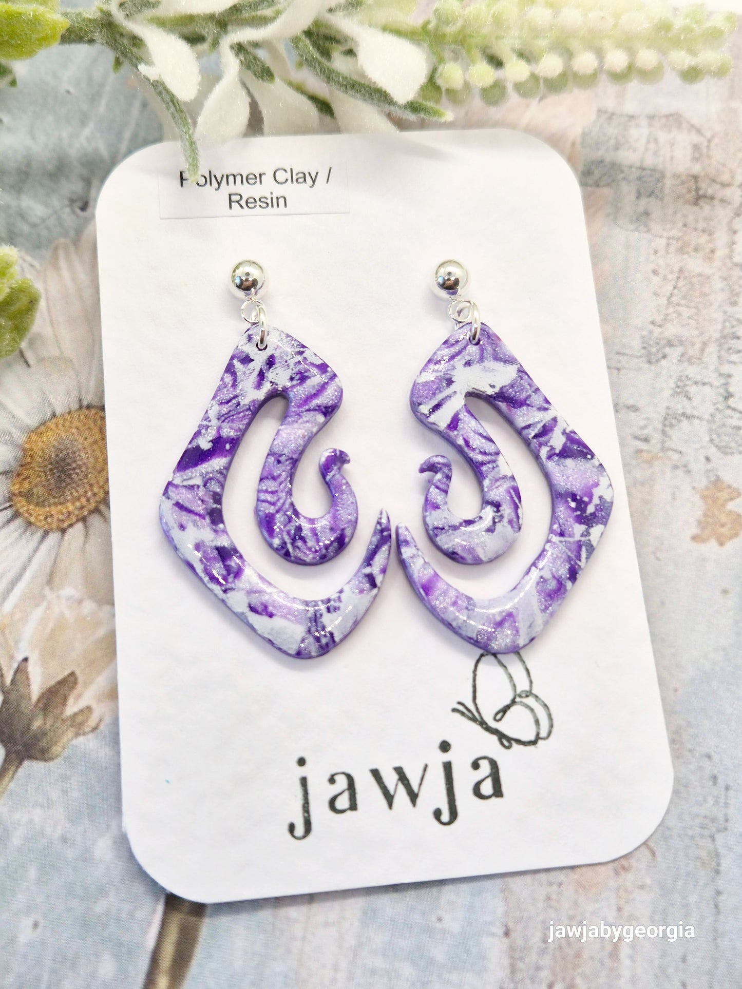 PURPLE SWIRL POLYMER CLAY EARRINGS