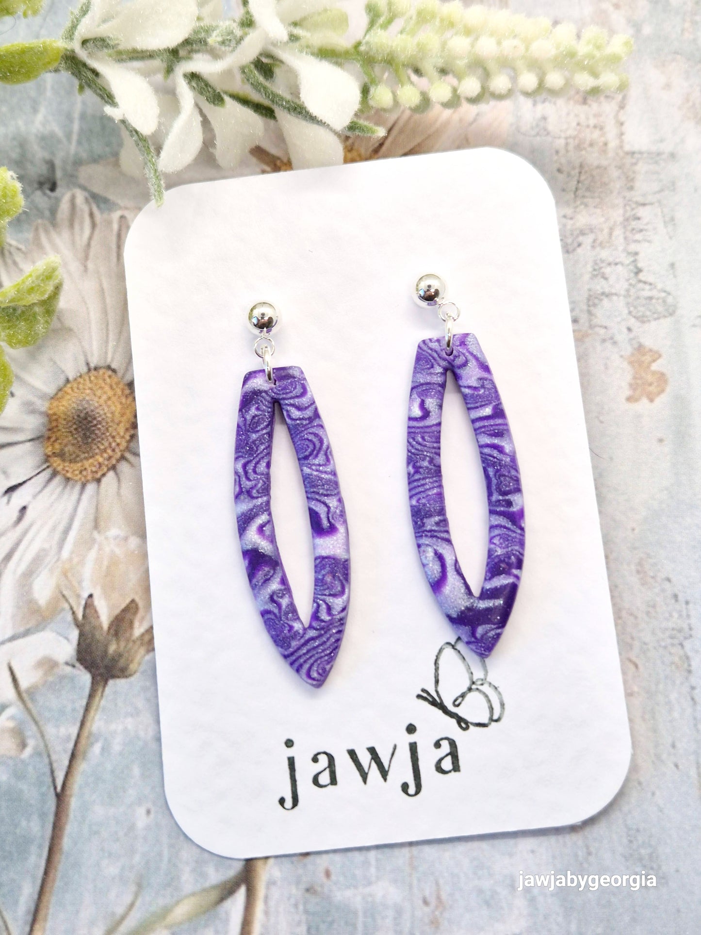 PURPLE SWIRL POLYMER CLAY EARRINGS