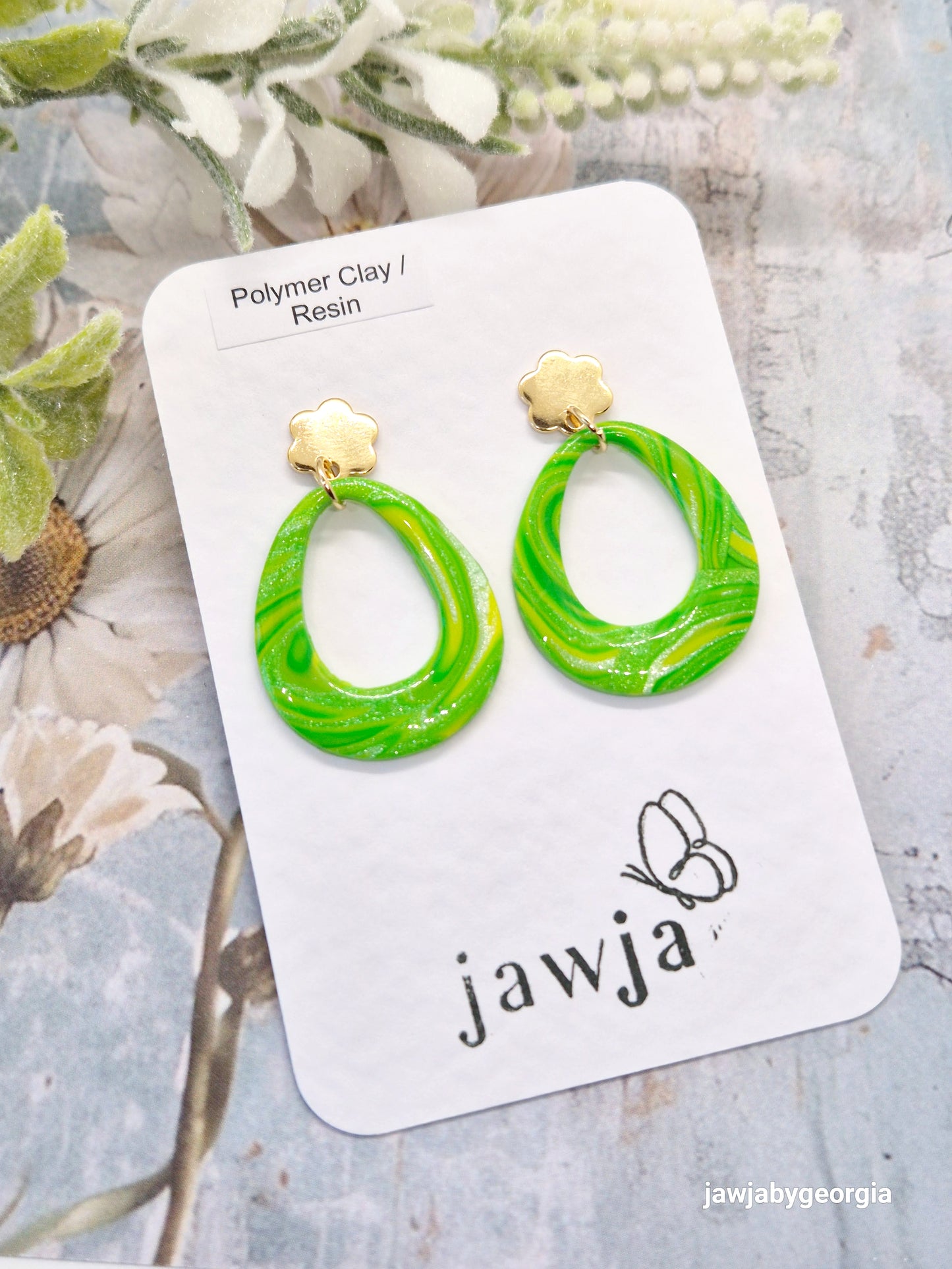 LIME GREEN TEARDROP POLYMER CLAY EARRINGS