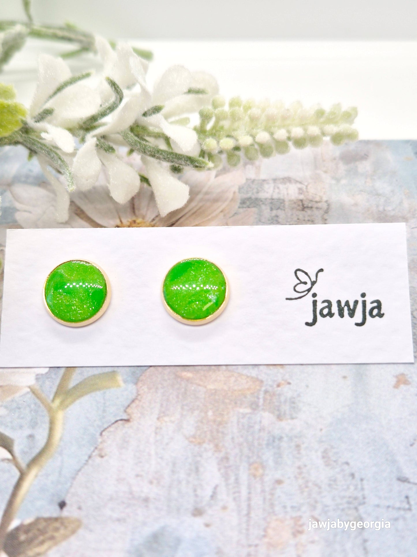SHIMMER GREEN POLYMER CLAY STUD EARRINGS