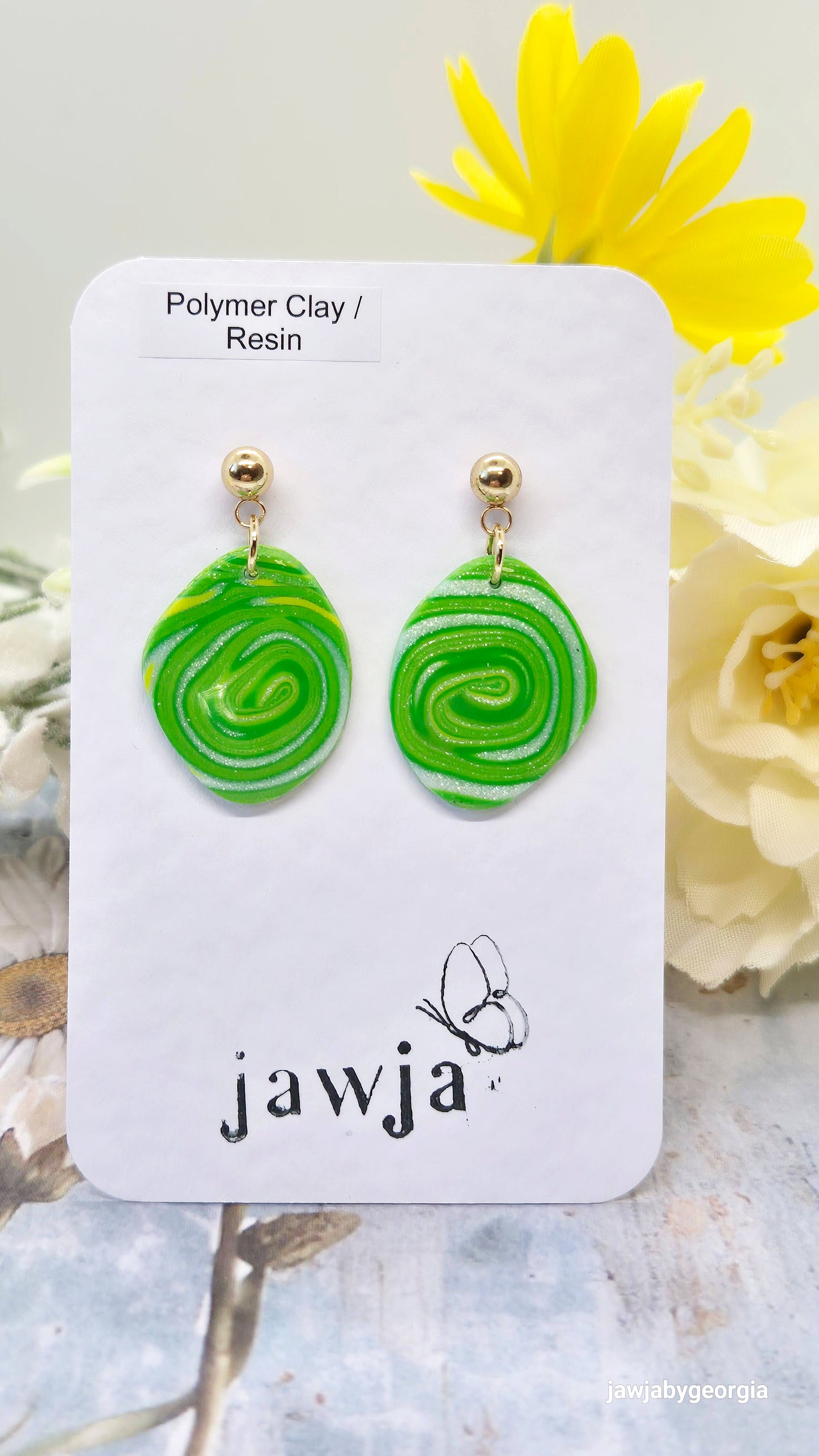 GREEN SWIRL POLYMER CLAY EARRINGS