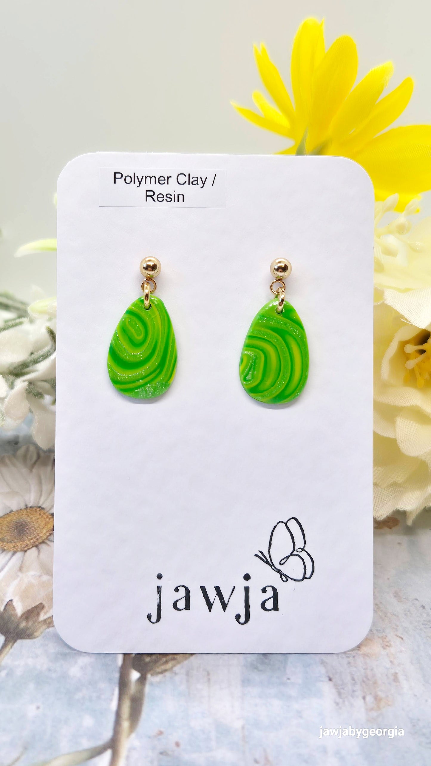 GREEN AND YELLOW POLYMER CLAY EARRINGS