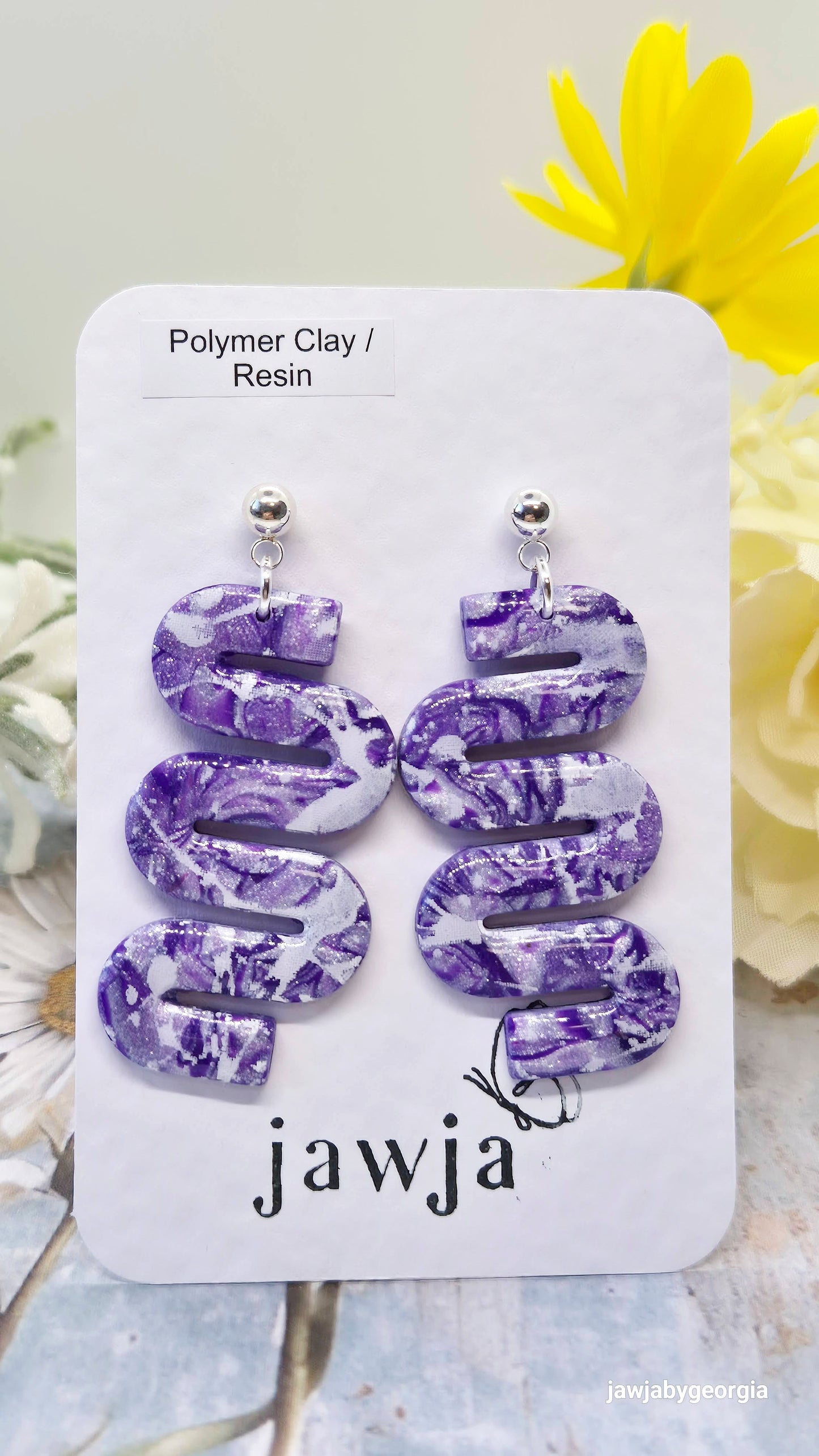 PURPLE AND WHITE POLYMER CLAY EARRINGS