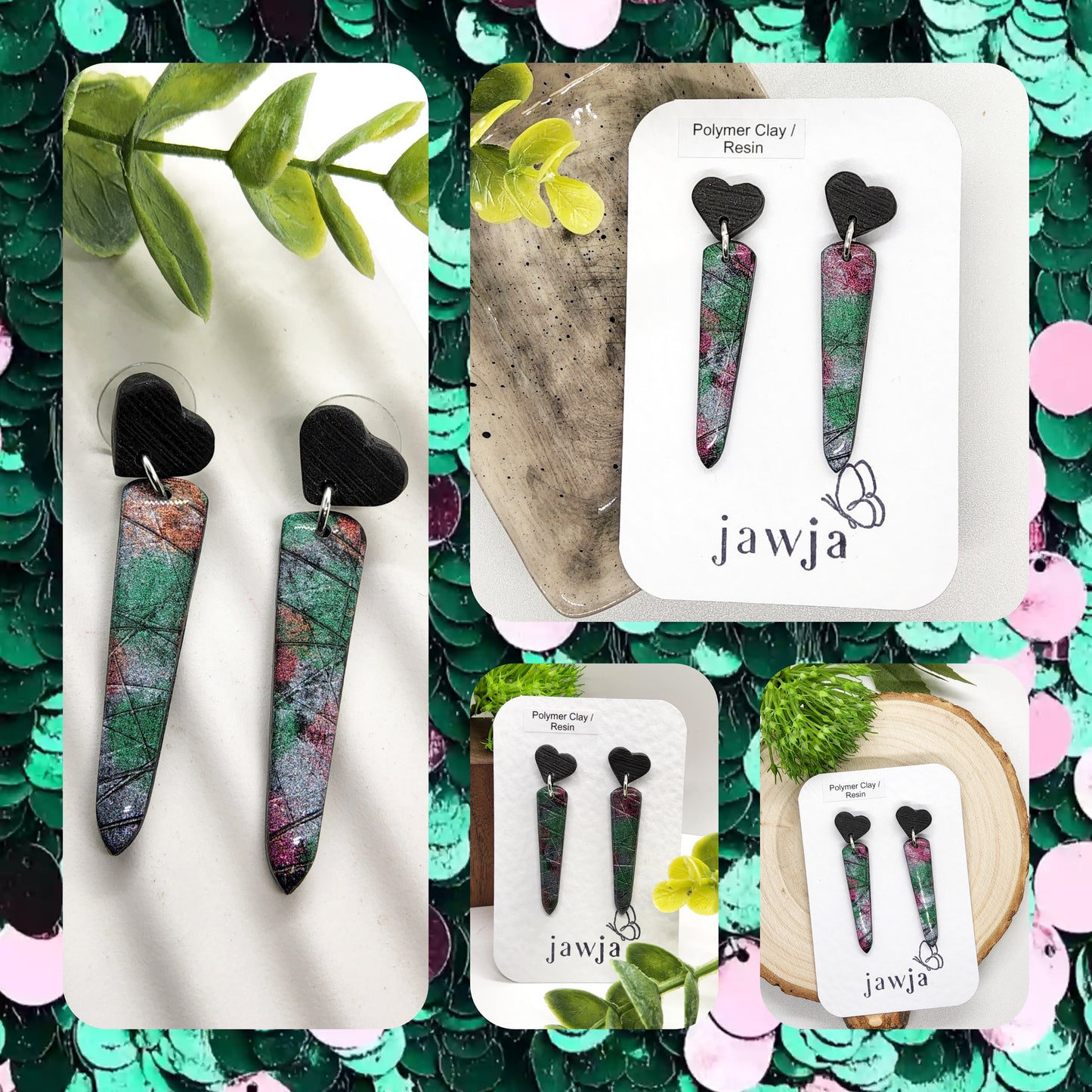 JEWEL HEART POLYMER CLAY EARRINGS