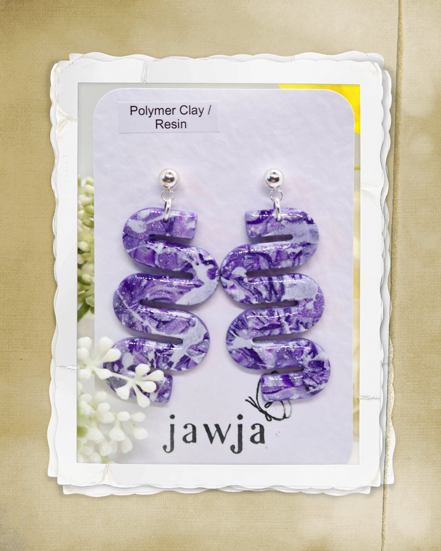 PURPLE AND WHITE POLYMER CLAY EARRINGS