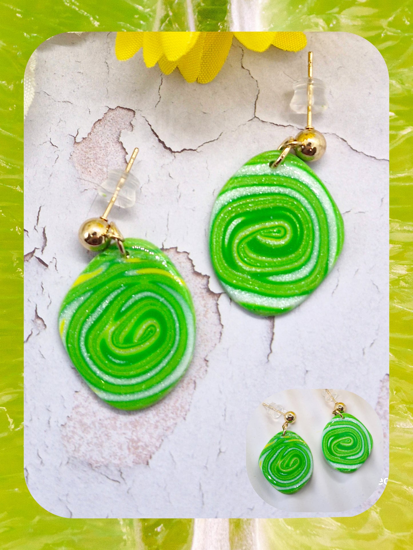 GREEN SWIRL POLYMER CLAY EARRINGS