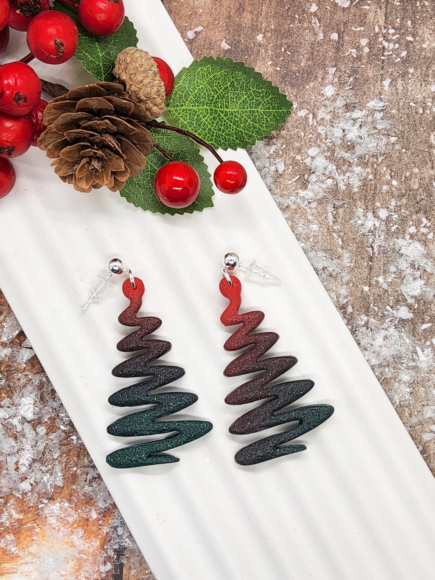 CONTEMPORARY CHRISTMAS TREE POLYMER CLAY EARRINGS