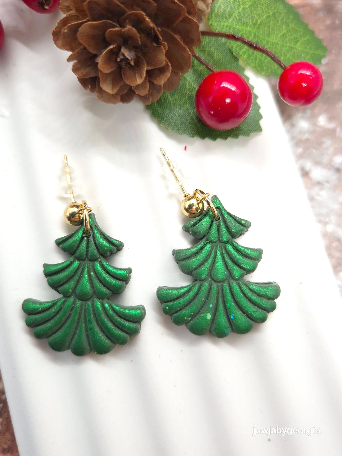 GREEN CHRISTMAS TREE POLYMER CLAY EARRINGS