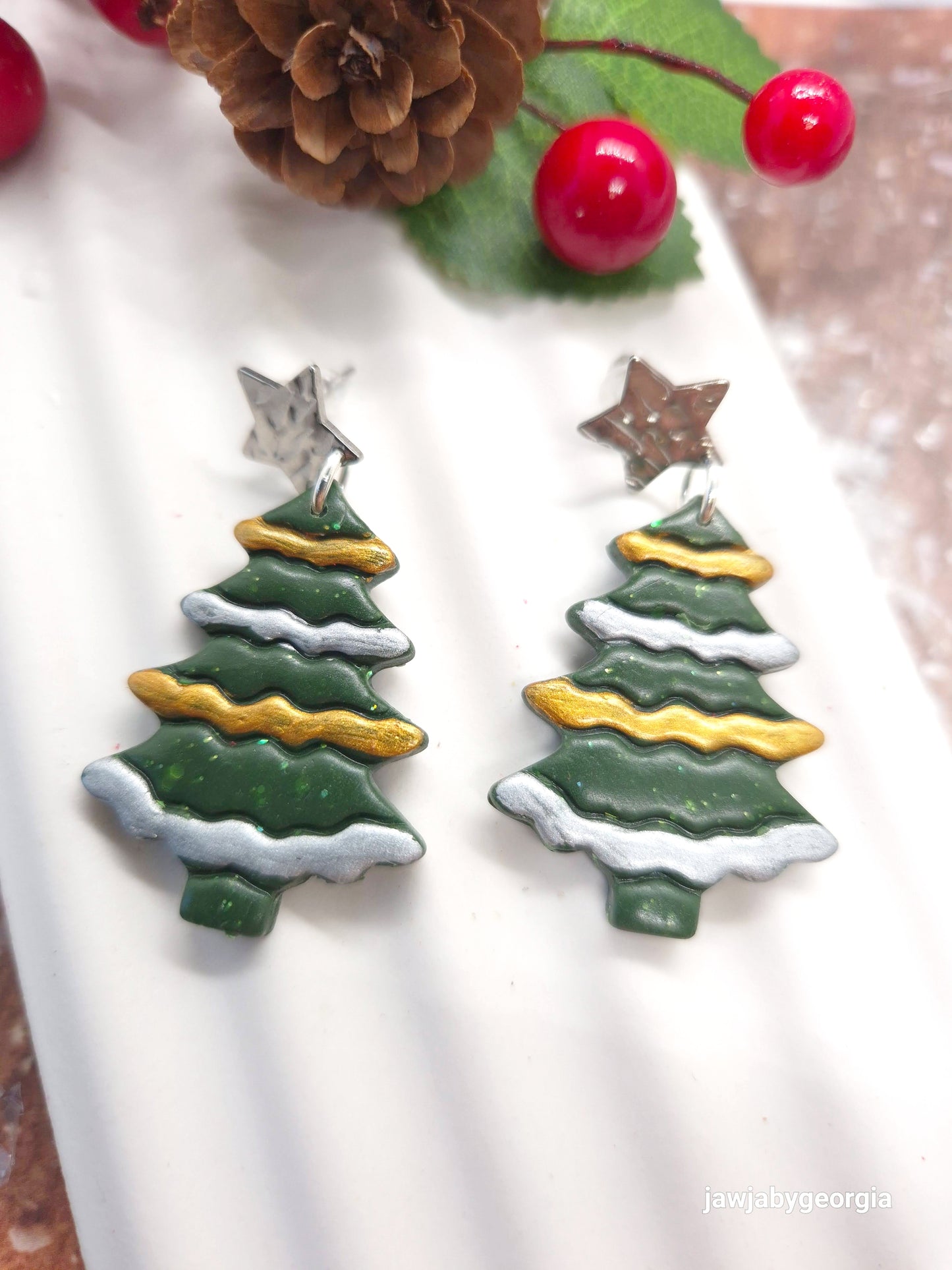 CHRISTMAS TREE POLYMER CLAY EARRINGS