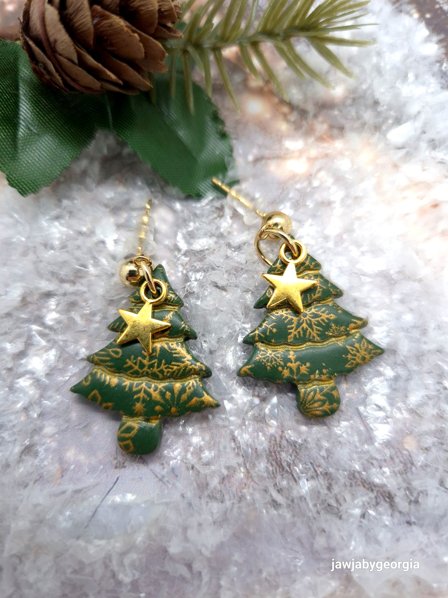 CHRISTMAS TREE WITH STARS POLYMER CLAY EARRINGS