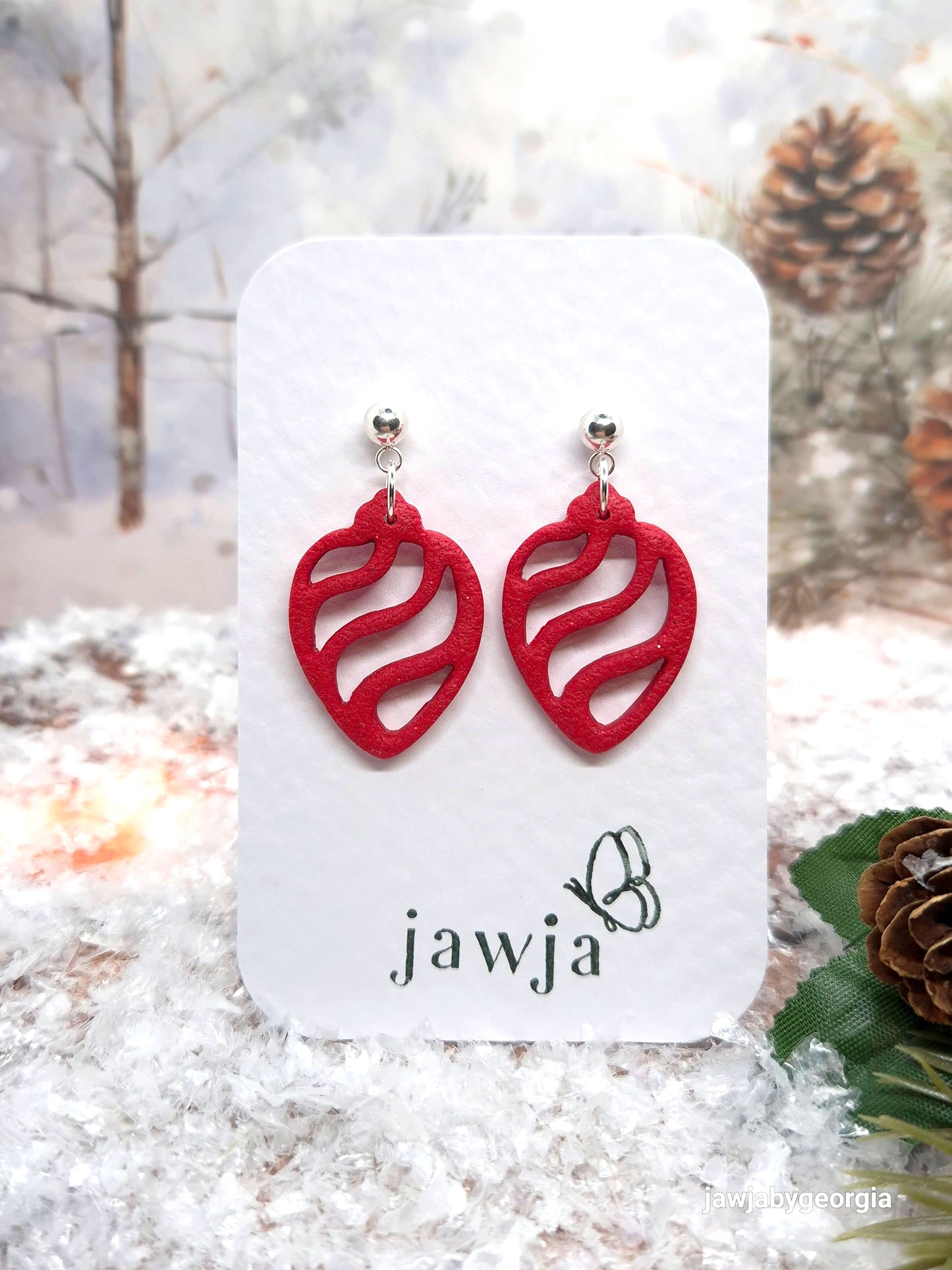 RED BAUBLE POLYMER CLAY EARRINGS
