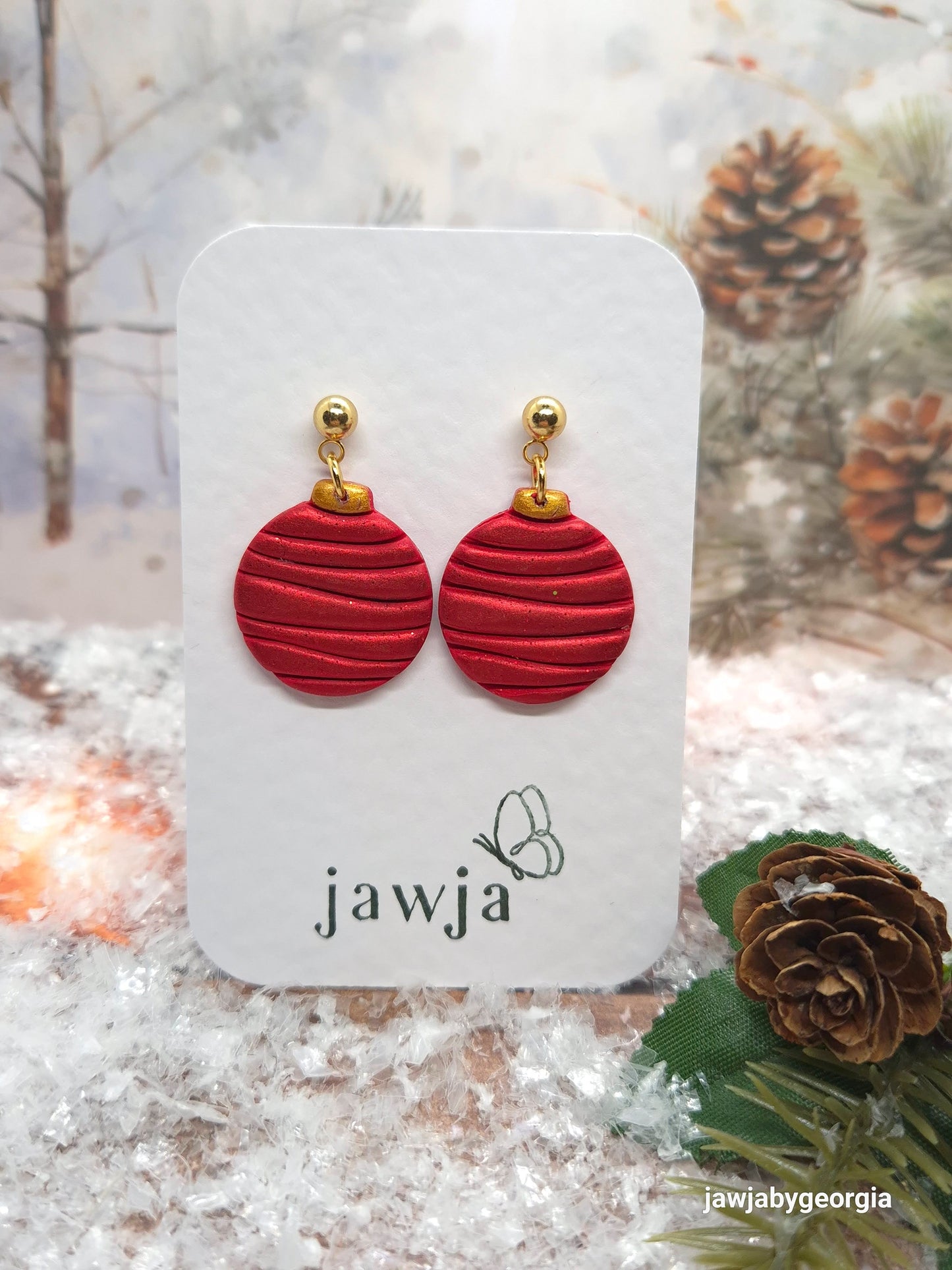 RED METALLIC BAUBLE POLYMER CLAY EARRINGS
