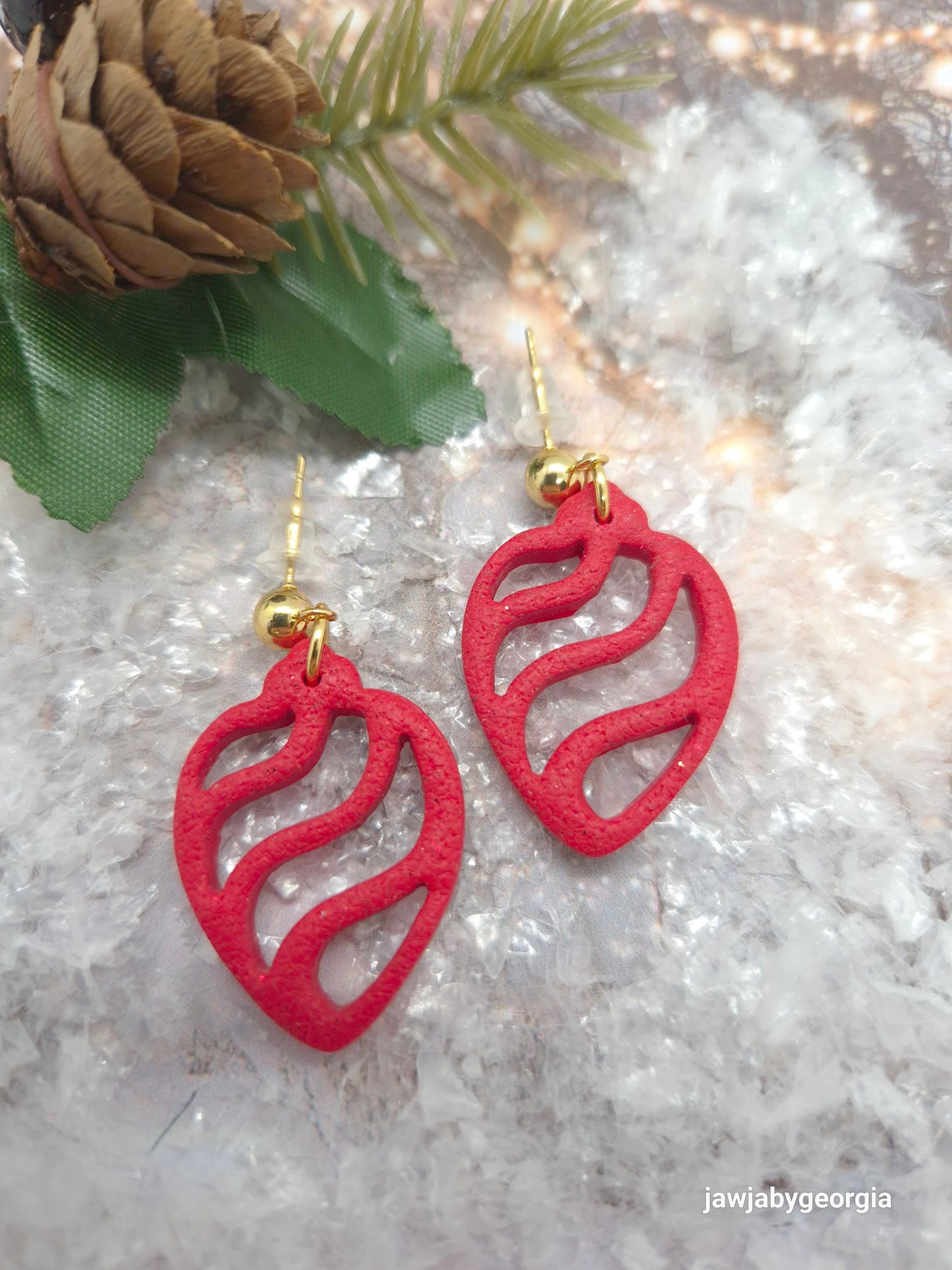 RED BAUBLE POLYMER CLAY EARRINGS