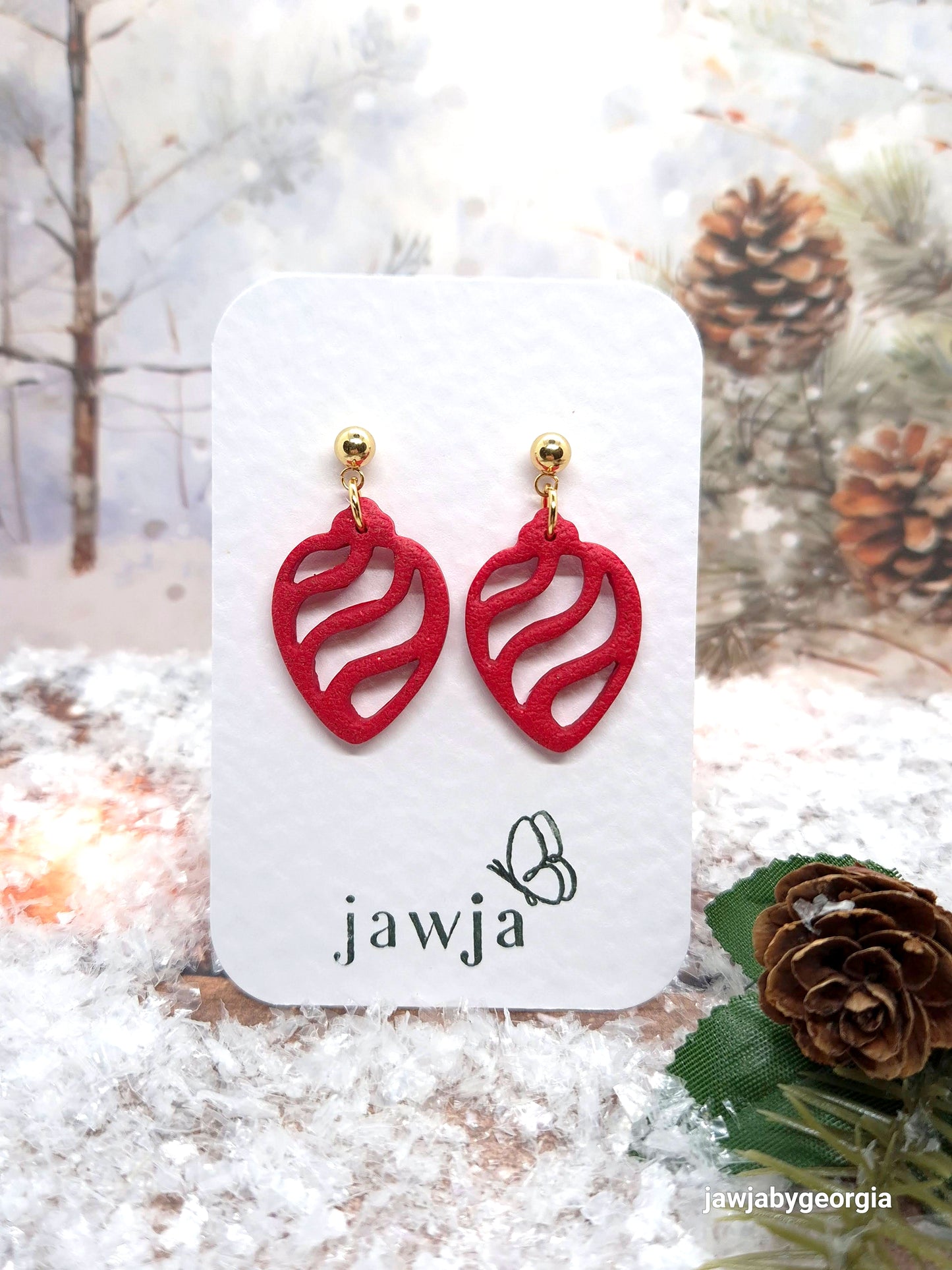 RED BAUBLE POLYMER CLAY EARRINGS