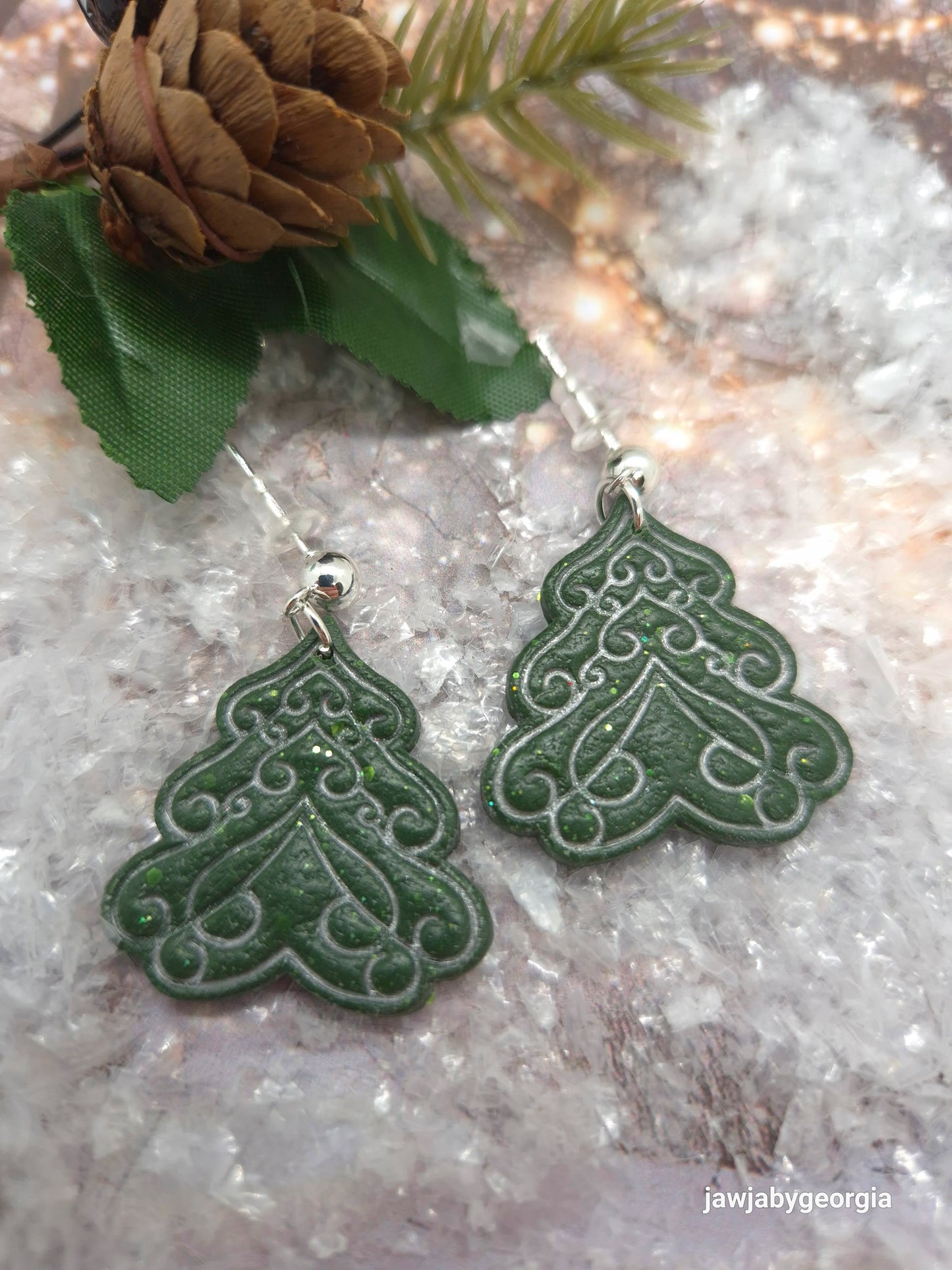 EMBOSSED CHRISTMAS TREE POLYMER CLAY EARRINGS