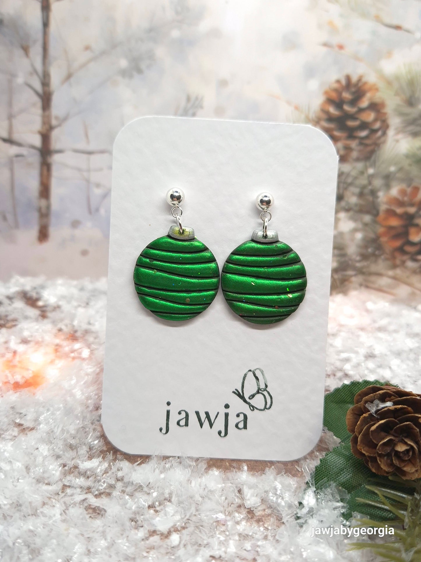 GREEN BAUBLE POLYMER CLAY EARRINGS