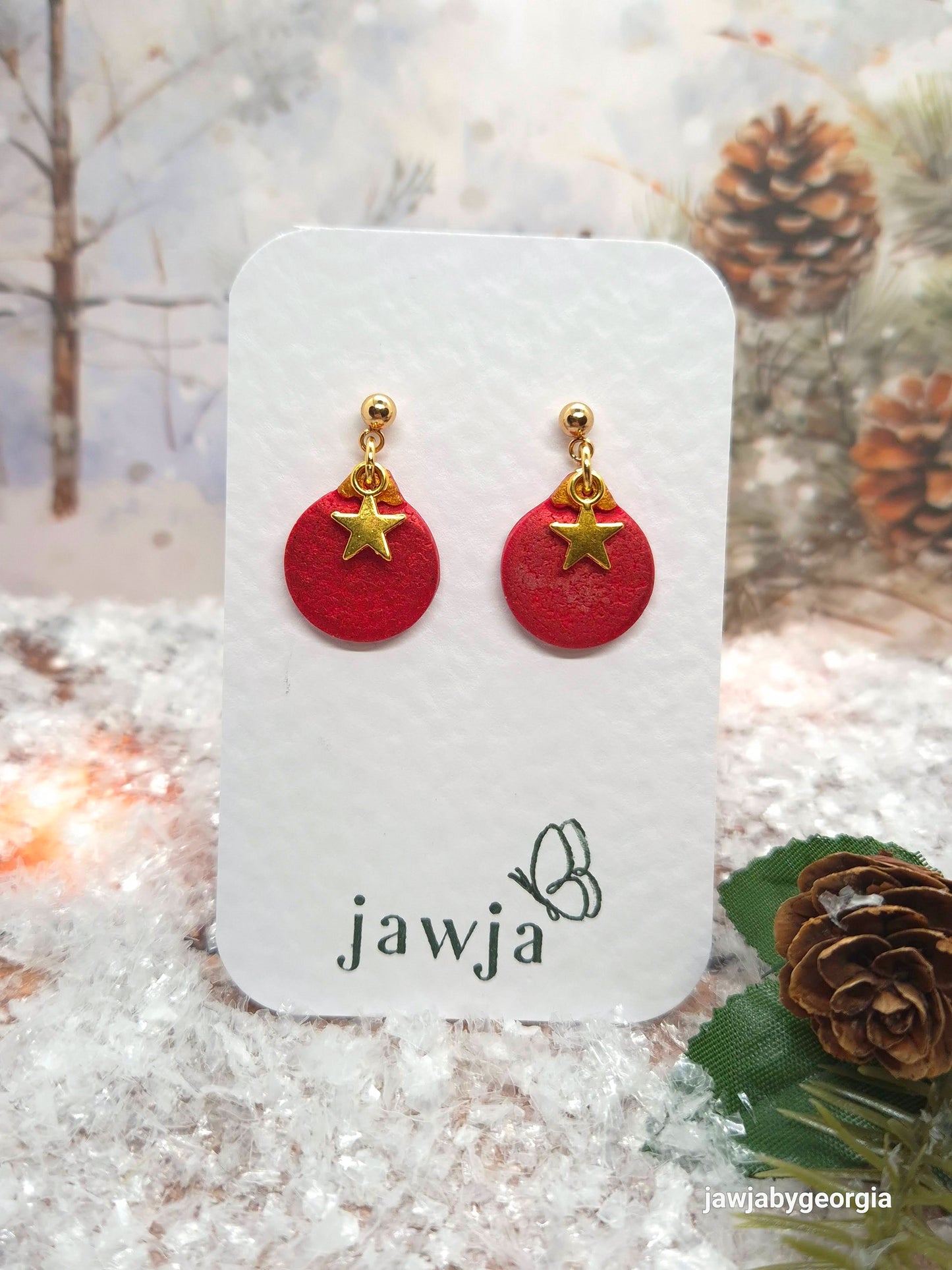 RED BAUBLE POLYMER CLAY EARRINGS