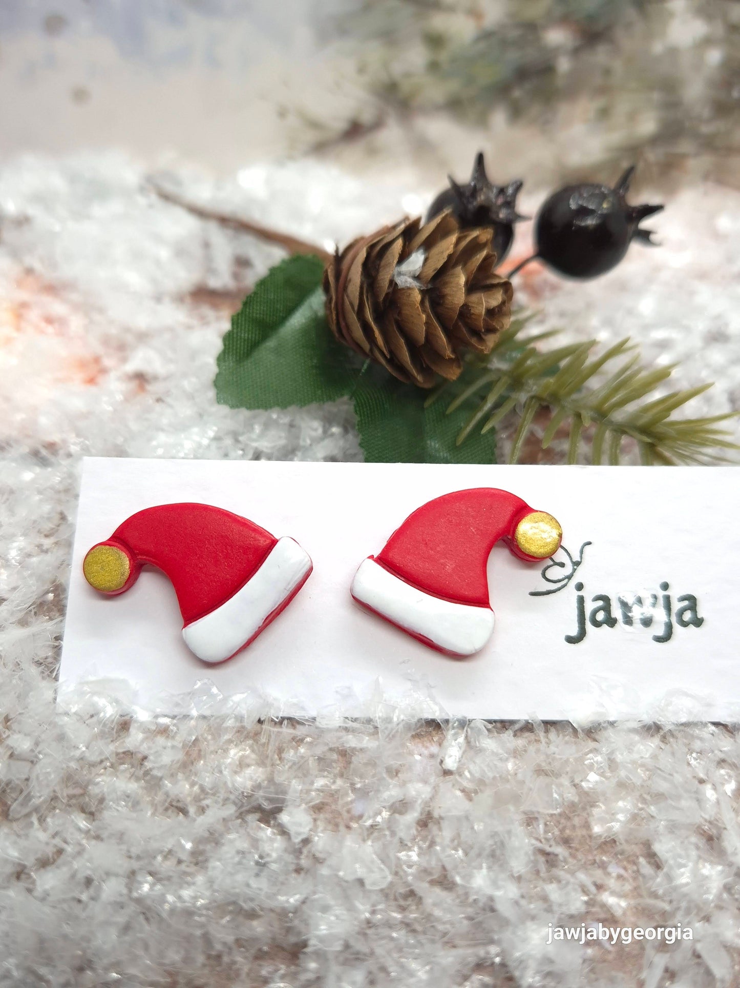 SANTA HAT POLYMER CLAY STUD EARRINGS