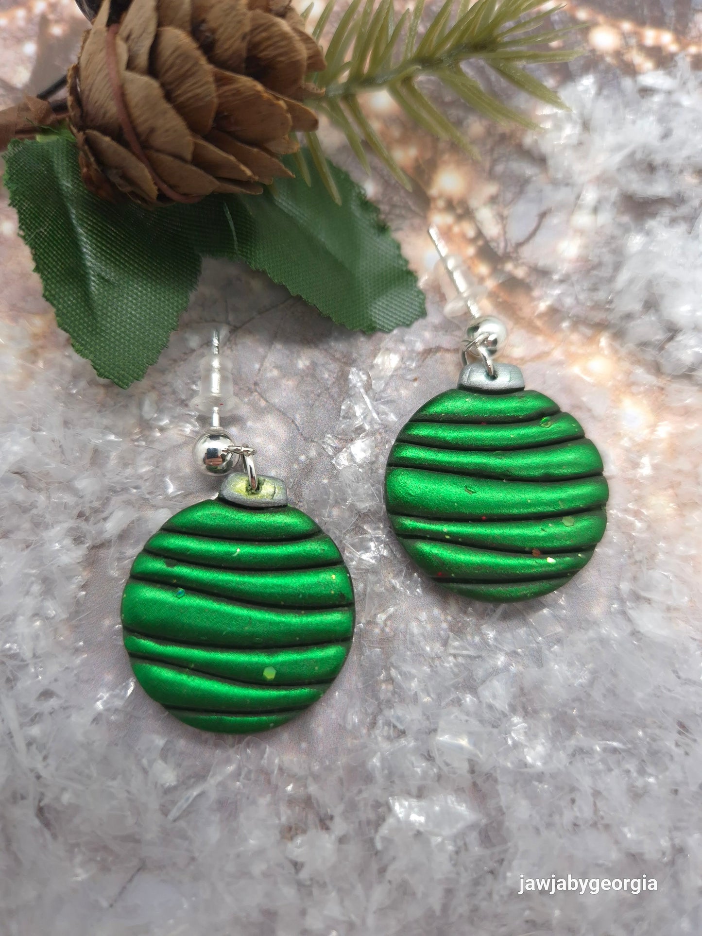 GREEN BAUBLE POLYMER CLAY EARRINGS