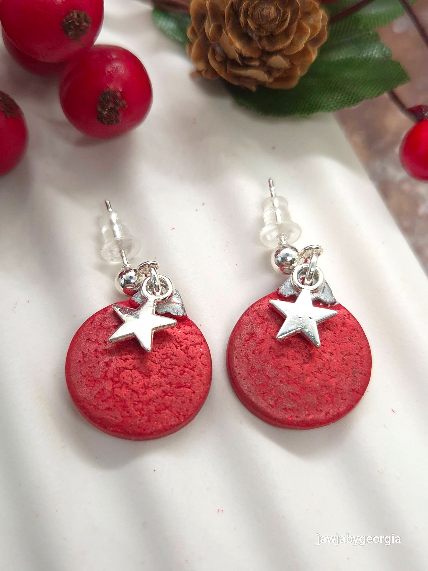 RED BAUBLE POLYMER CLAY EARRINGS