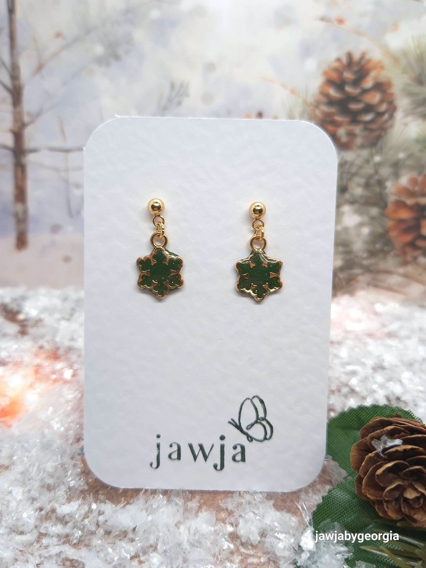 GREEN SNOWFLAKE POLYMER CLAY EARRINGS