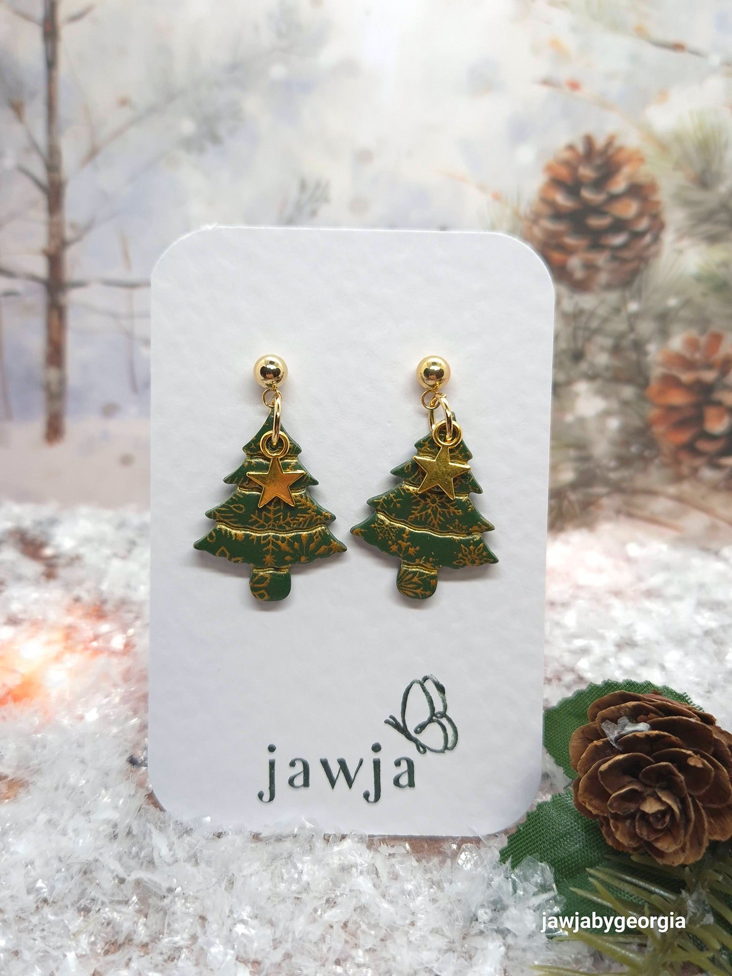 CHRISTMAS TREE WITH STARS POLYMER CLAY EARRINGS