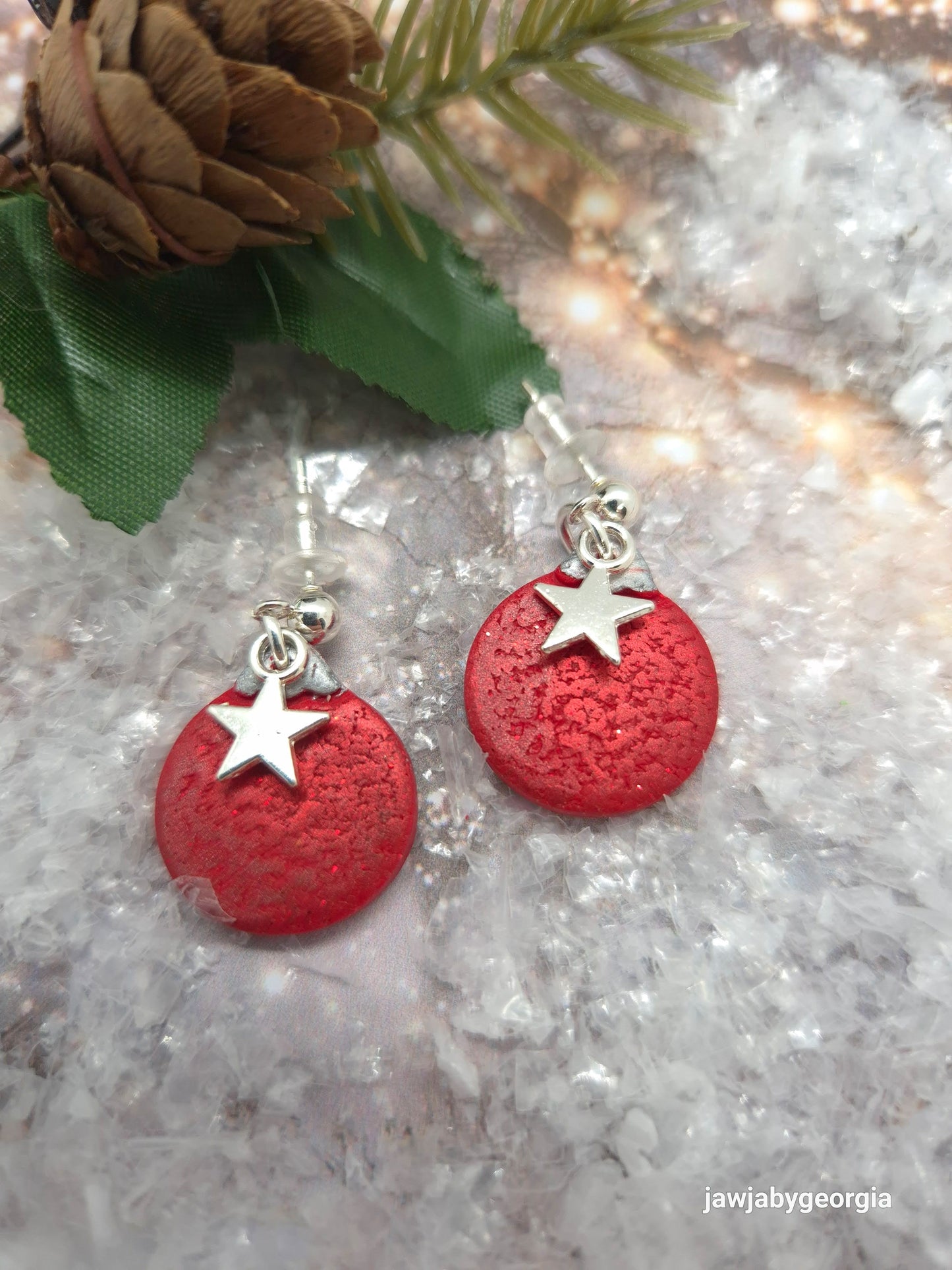 RED BAUBLE POLYMER CLAY EARRINGS