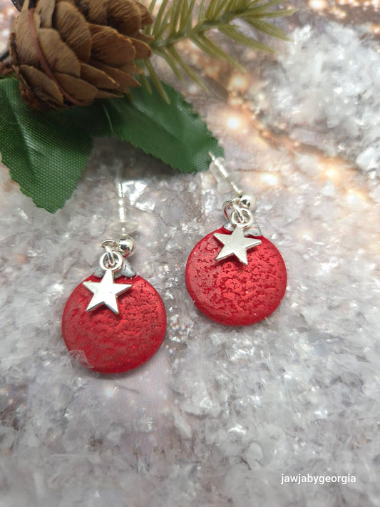 RED BAUBLE POLYMER CLAY EARRINGS