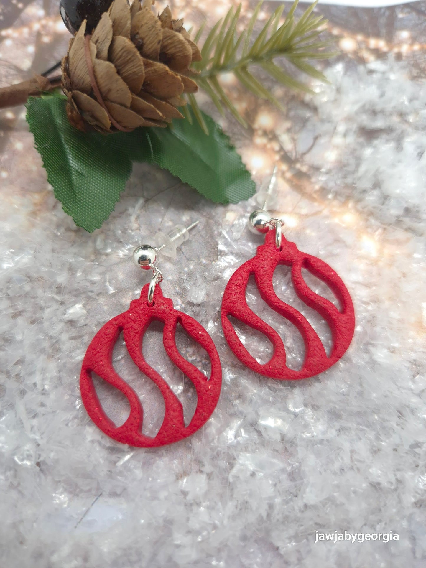 RED BAUBLE POLYMER CLAY EARRINGS