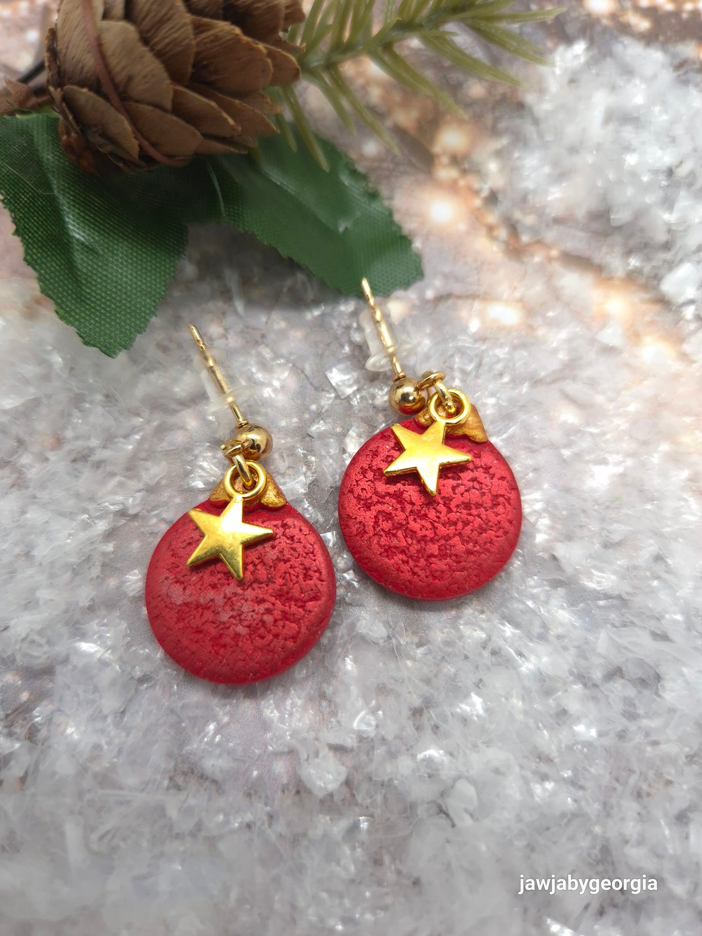 RED BAUBLE POLYMER CLAY EARRINGS