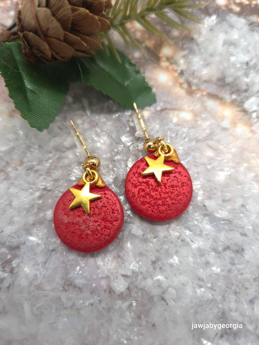 RED BAUBLE POLYMER CLAY EARRINGS