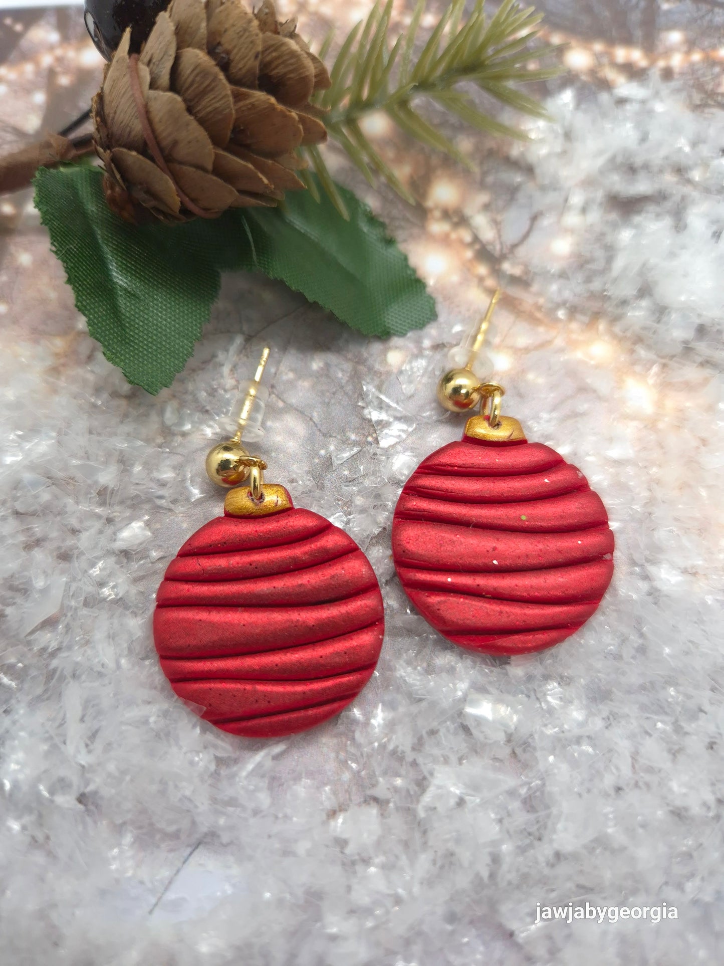 RED METALLIC BAUBLE POLYMER CLAY EARRINGS