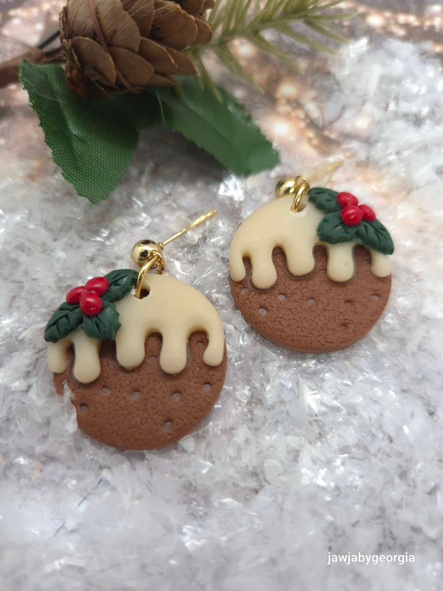 CHRISTMAS PUDDING POLYMER CLAY EARRINGS