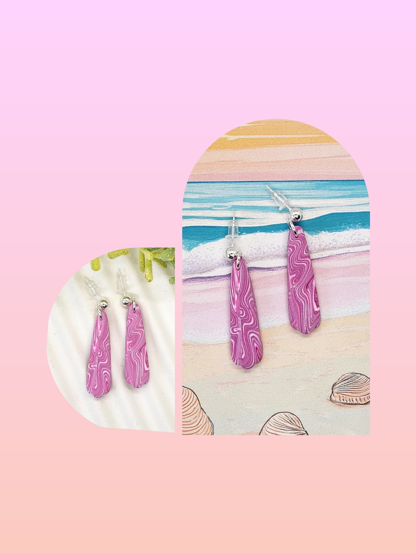 PINK MARBLED TEARDRIP POLYMER CLAY EARRINGS
