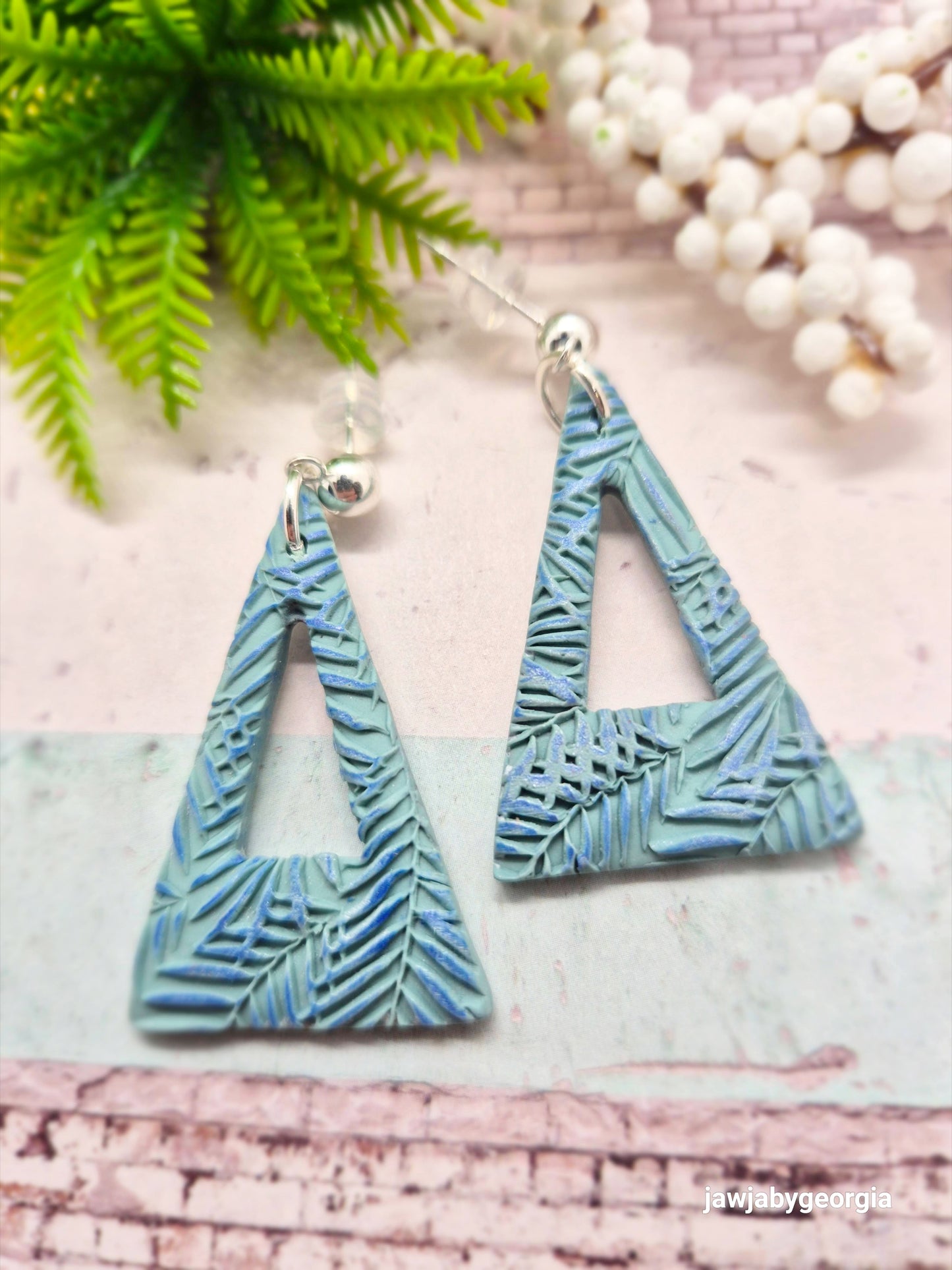 SOFT SAGE TRIANGLE POLYMER CLAY EARRINGS