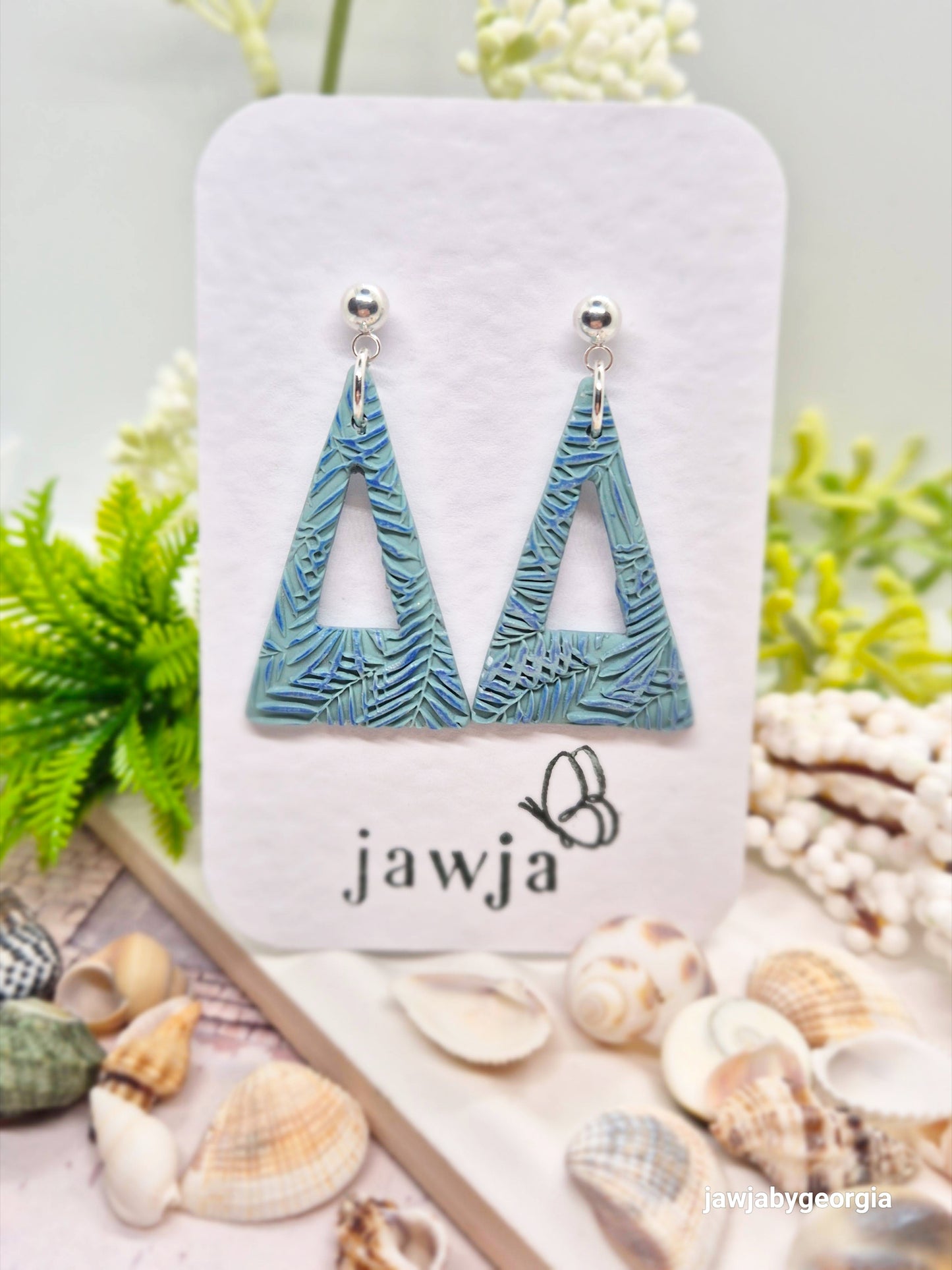 SOFT SAGE TRIANGLE POLYMER CLAY EARRINGS