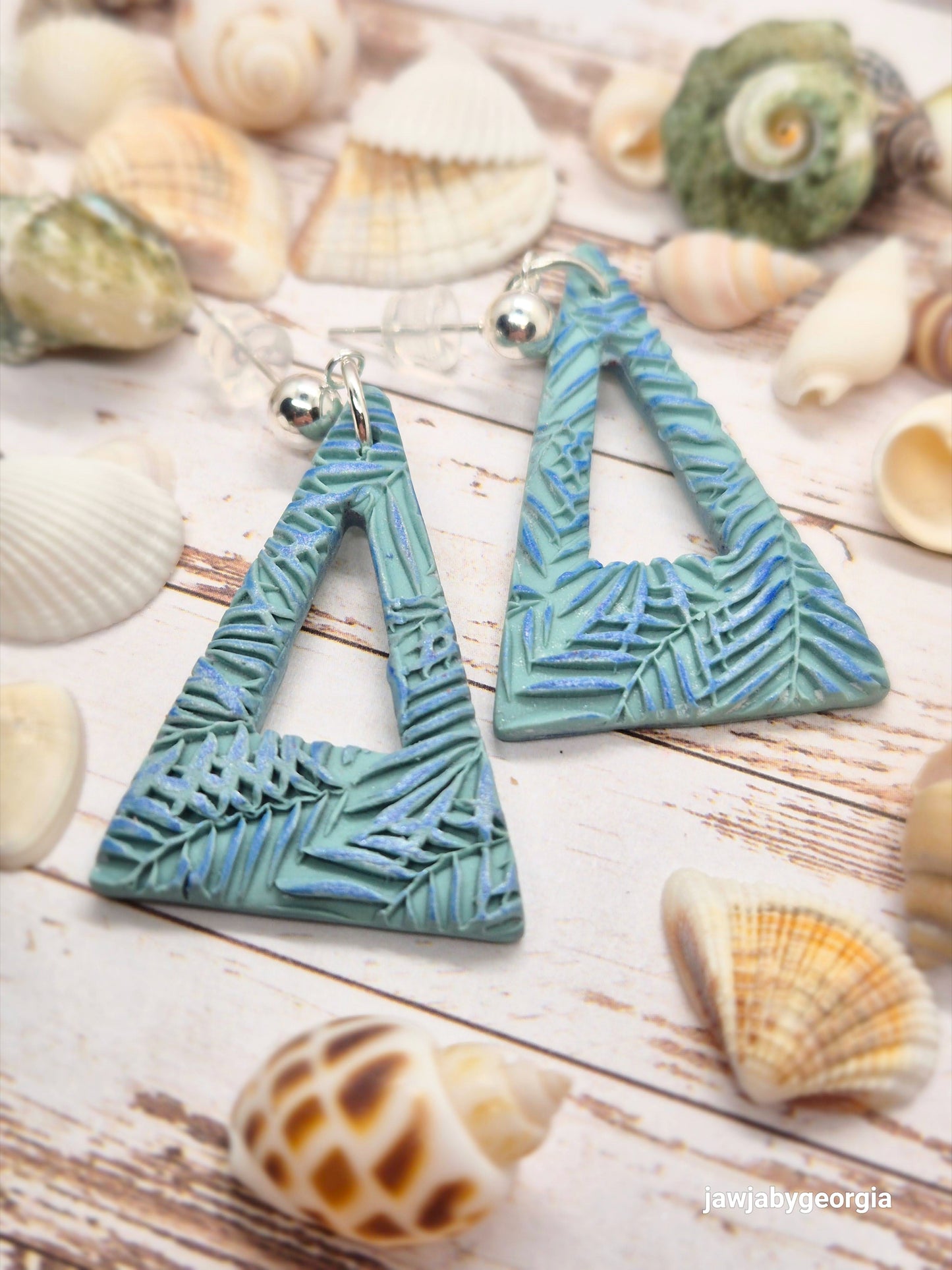 SOFT SAGE TRIANGLE POLYMER CLAY EARRINGS