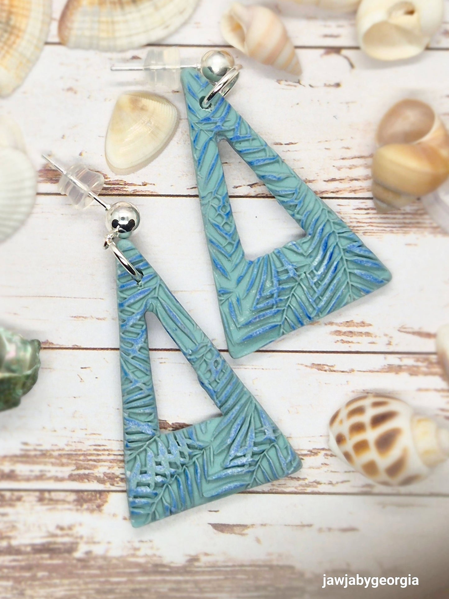 SOFT SAGE TRIANGLE POLYMER CLAY EARRINGS
