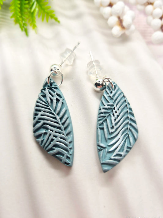 SAGE EMBOSSED LEAF POLYMER CLAY EARRINGS
