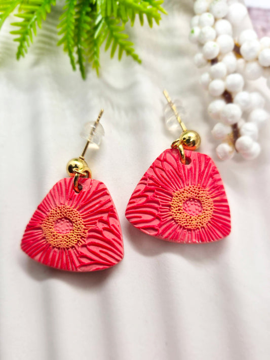 RED AND GOLD FLORAL POLYMER CLAY EARRINGS