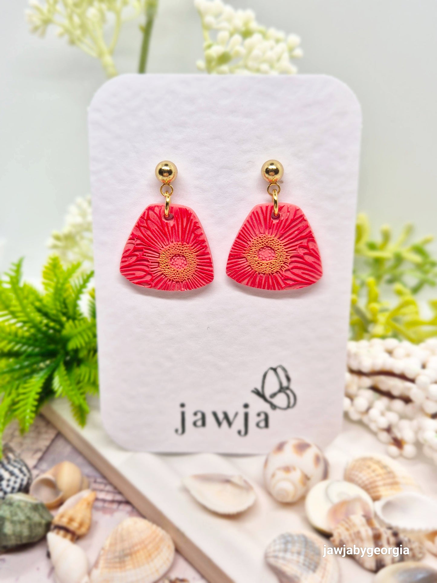 RED AND GOLD FLORAL POLYMER CLAY EARRINGS