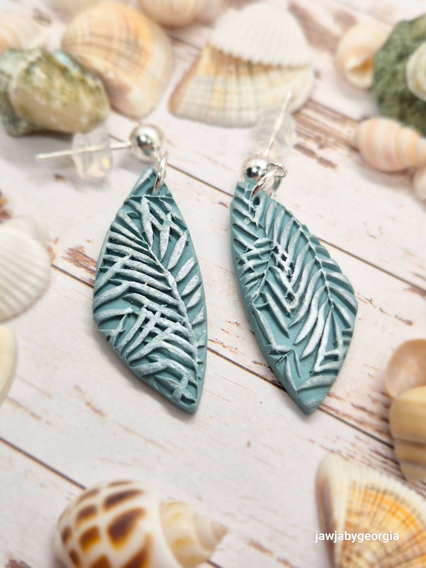SAGE EMBOSSED LEAF POLYMER CLAY EARRINGS