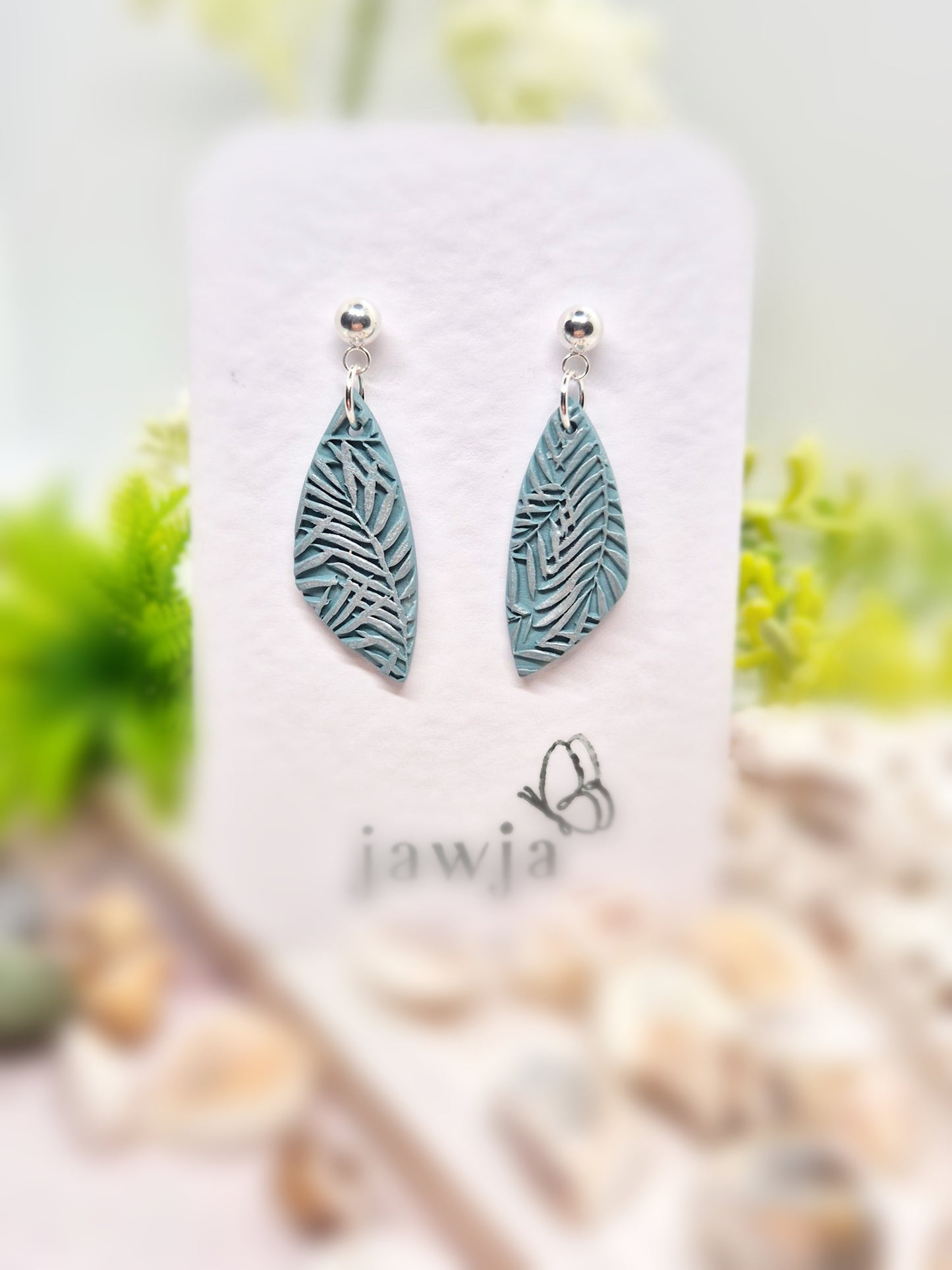 SAGE EMBOSSED LEAF POLYMER CLAY EARRINGS