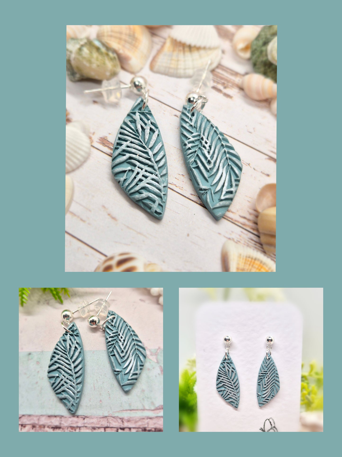 SAGE EMBOSSED LEAF POLYMER CLAY EARRINGS