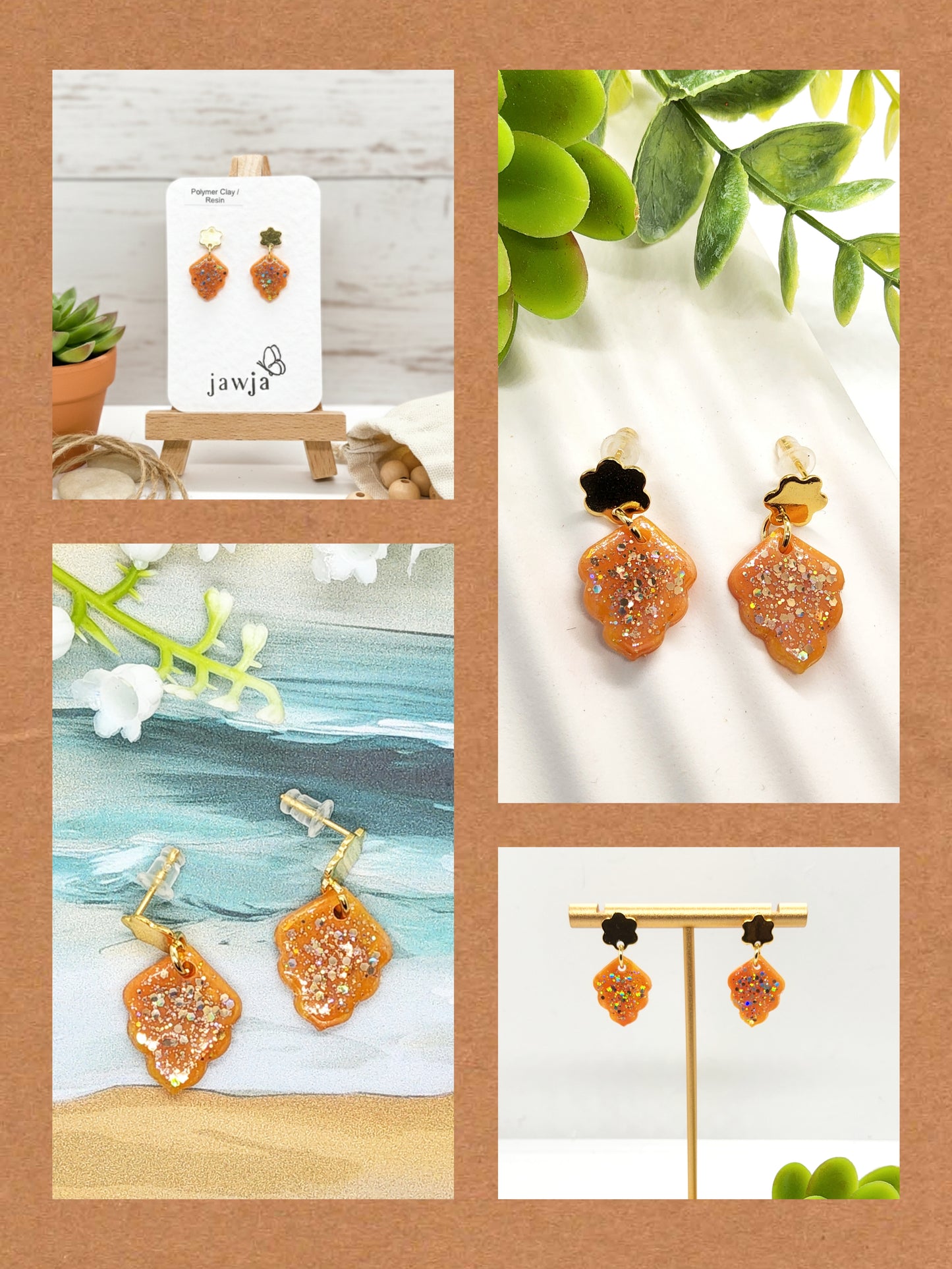 Moroccan Tile Amber Glow polymer clay earrings