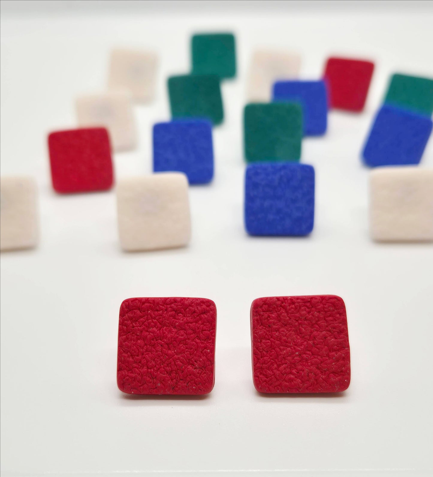 RED TEXTURED POLYMER CLAY STUD EARRINGS