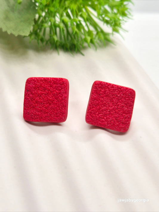 RED TEXTURED POLYMER CLAY STUD EARRINGS